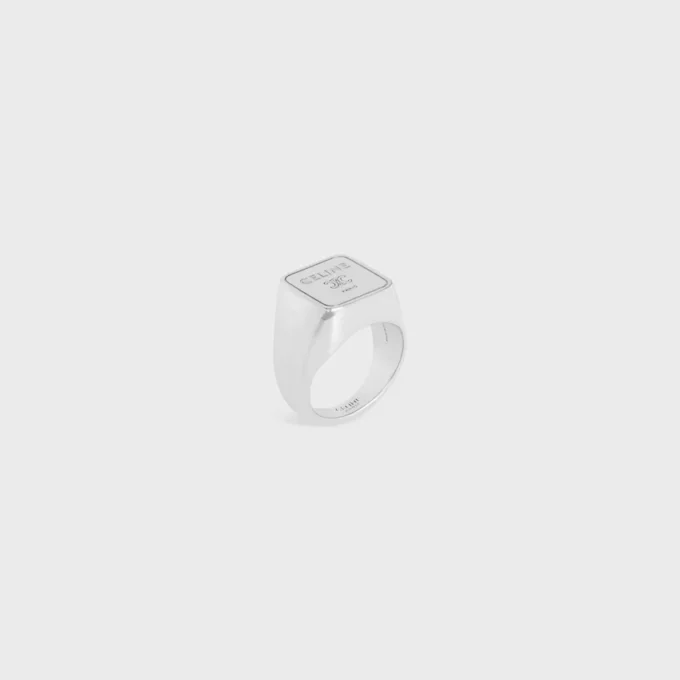 Triomphe Square Signet Ring in Brass with Rhodium Finish Triomphe Square Signet Ring in Brass with Rhodium Finish