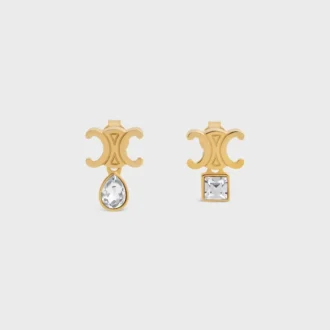 Triomphe Twinkle Earrings in Strass and Brass with Gold Finish