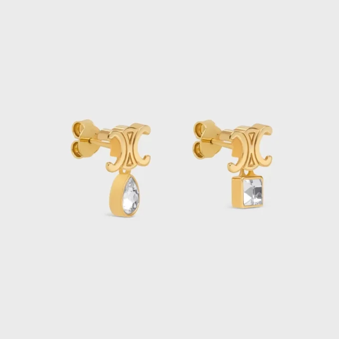 Triomphe Twinkle Earrings in Strass and Brass with Gold Finish Triomphe Twinkle Earrings in Strass and Brass with Gold Finish
