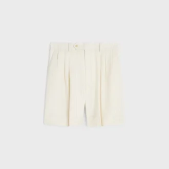 Triple-Pleated Masculin Shorts in Striped Wool