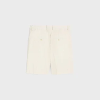 Triple-Pleated Masculin Shorts in Striped Wool