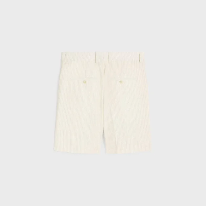 Triple-Pleated Masculin Shorts in Striped Wool