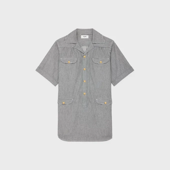 Tunic Mini Dress in Hickory Striped Cotton