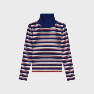 Turtleneck Sweater in Striped Ribbed Wool