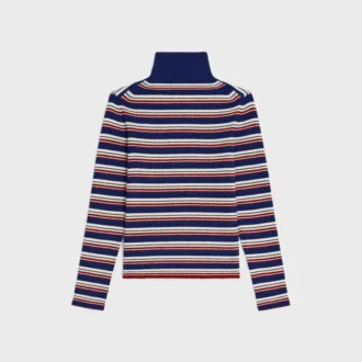 Turtleneck Sweater in Striped Ribbed Wool