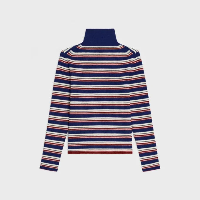 Turtleneck Sweater in Striped Ribbed Wool Turtleneck Sweater in Striped Ribbed Wool