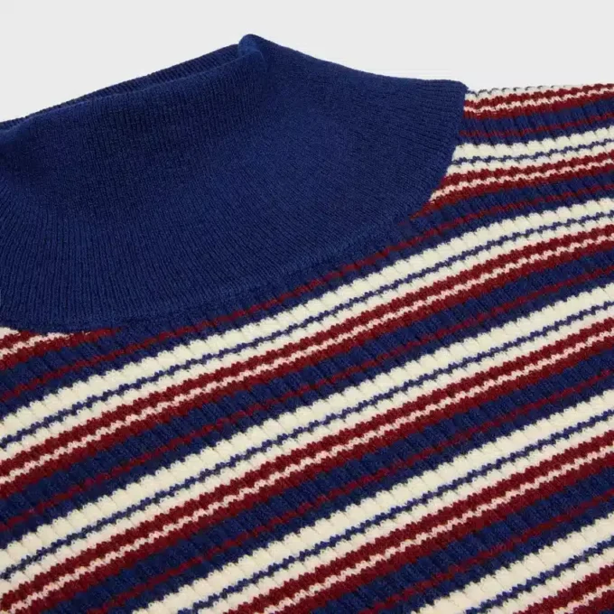 Turtleneck Sweater in Striped Ribbed Wool Turtleneck Sweater in Striped Ribbed Wool