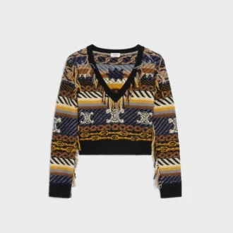 V-Neck Sweater in Jacquard Cashmere