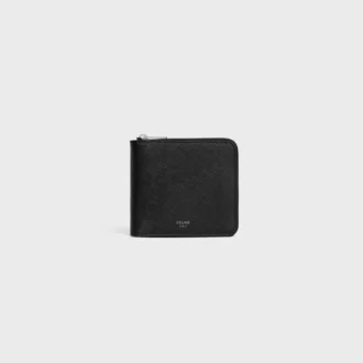 Zipped Bi-Fold Wallet in Grained Calfskin