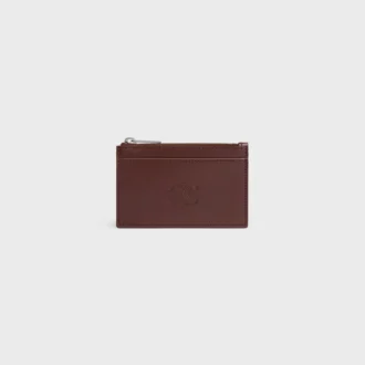 Zipped Card Holder in Satinated Calfskin with Triomphe Embossed