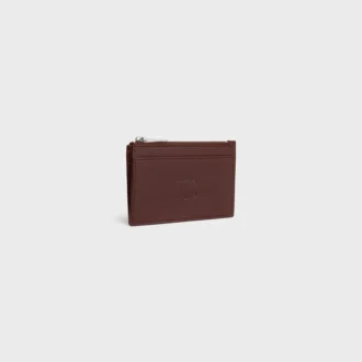 Zipped Card Holder in Satinated Calfskin with Triomphe Embossed