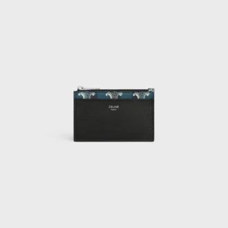 Zipped Card Holder in Striped Triomphe Canvas and Lambskin