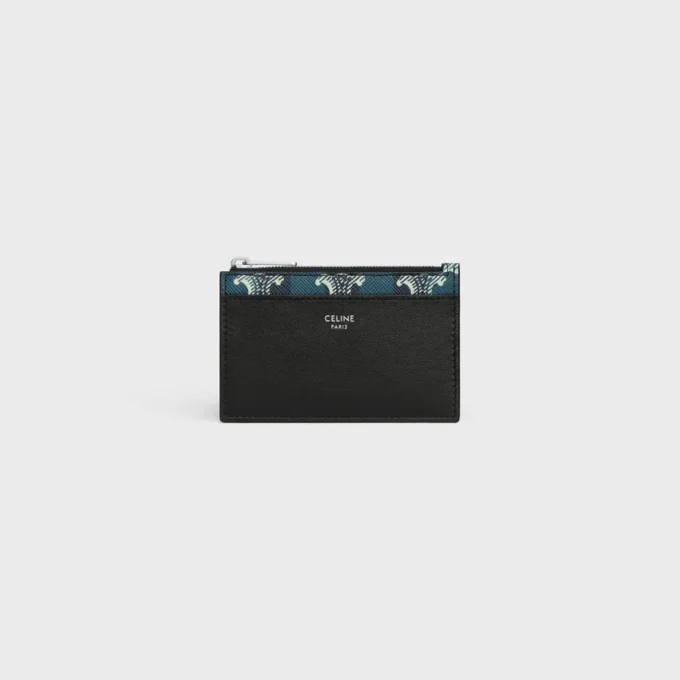 Zipped Card Holder in Striped Triomphe Canvas and Lambskin Zipped Card Holder in Striped Triomphe Canvas and Lambskin