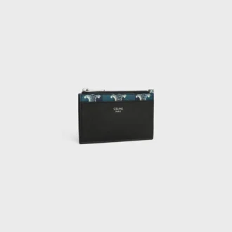Zipped Card Holder in Striped Triomphe Canvas and Lambskin