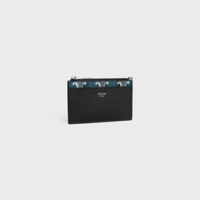 Zipped Card Holder in Striped Triomphe Canvas and Lambskin Zipped Card Holder in Striped Triomphe Canvas and Lambskin