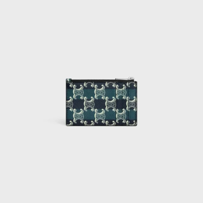 Zipped Card Holder in Striped Triomphe Canvas and Lambskin Zipped Card Holder in Striped Triomphe Canvas and Lambskin