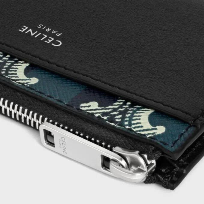 Zipped Card Holder in Striped Triomphe Canvas and Lambskin Zipped Card Holder in Striped Triomphe Canvas and Lambskin