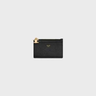 Zipped Card Holder Triomphe Charms in Grained Calfskin