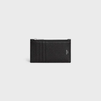 Zipped Compact Card Holder in Grained Calfskin