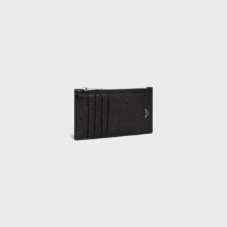 Zipped Compact Card Holder in Grained Calfskin
