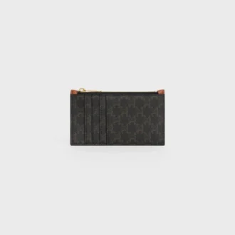 Zipped Compact Card Holder in Triomphe Canvas and Lambskin Zipped Compact Card Holder in Triomphe Canvas and Lambskin