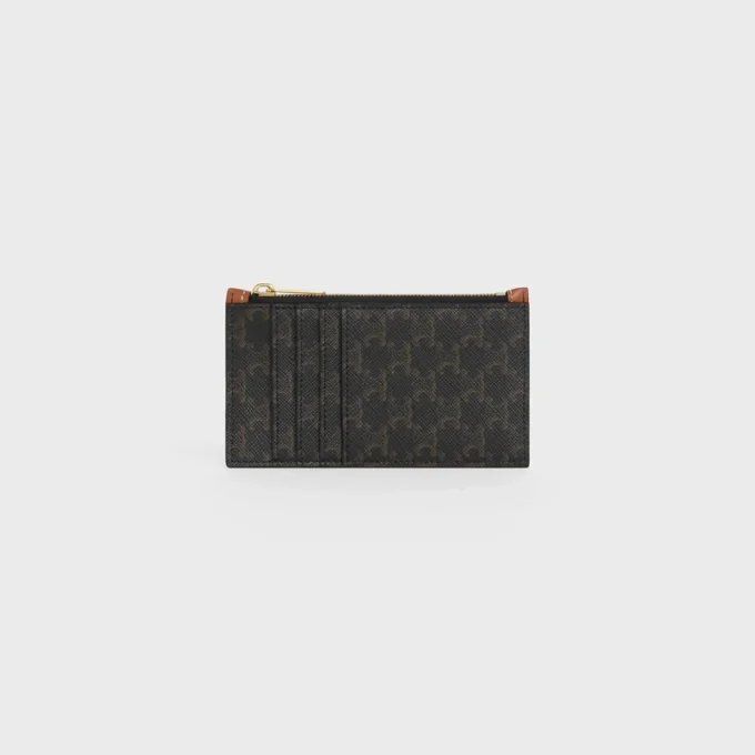 Zipped Compact Card Holder in Triomphe Canvas and Lambskin Zipped Compact Card Holder in Triomphe Canvas and Lambskin