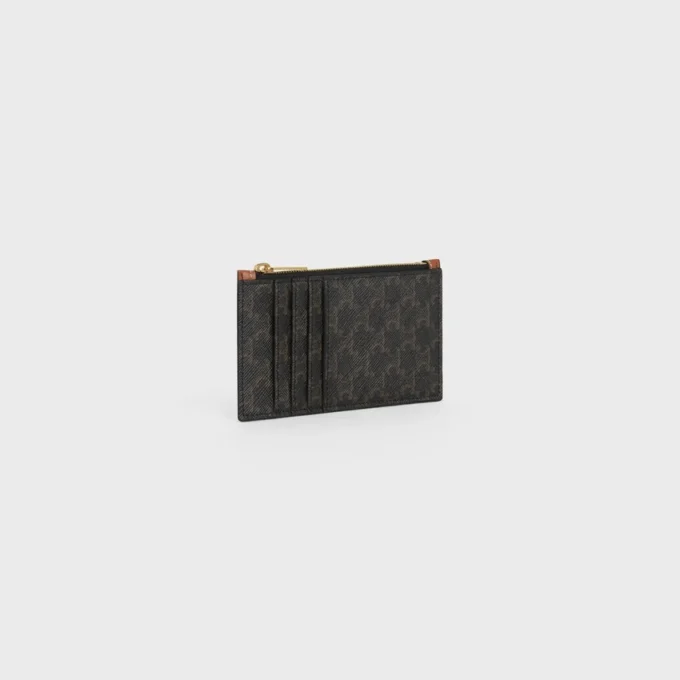 Zipped Compact Card Holder in Triomphe Canvas and Lambskin Zipped Compact Card Holder in Triomphe Canvas and Lambskin