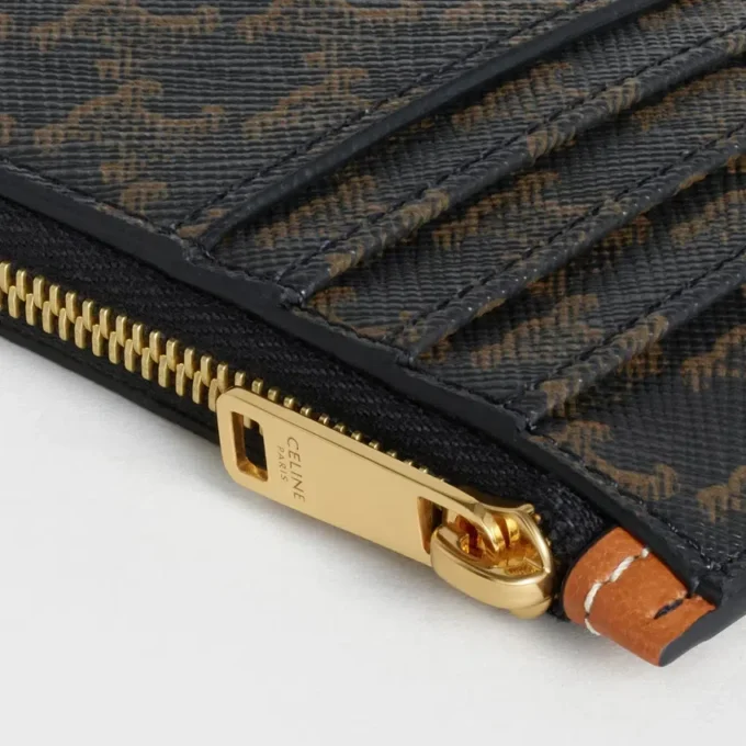 Zipped Compact Card Holder in Triomphe Canvas and Lambskin Zipped Compact Card Holder in Triomphe Canvas and Lambskin