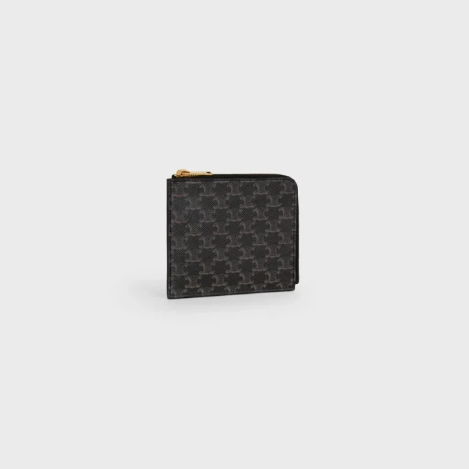 Zipped Purse with Card Holder in Triomphe Canvas and Lambskin Zipped Purse with Card Holder in Triomphe Canvas and Lambskin
